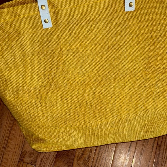 Mud Pie Oversize Jute Tote Shopping Bag Delta Delta Delta blue and yellow - Picture 7 of 7